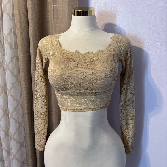Elegant Lace Long Sleeve Crop Top - Picture 1 of 2